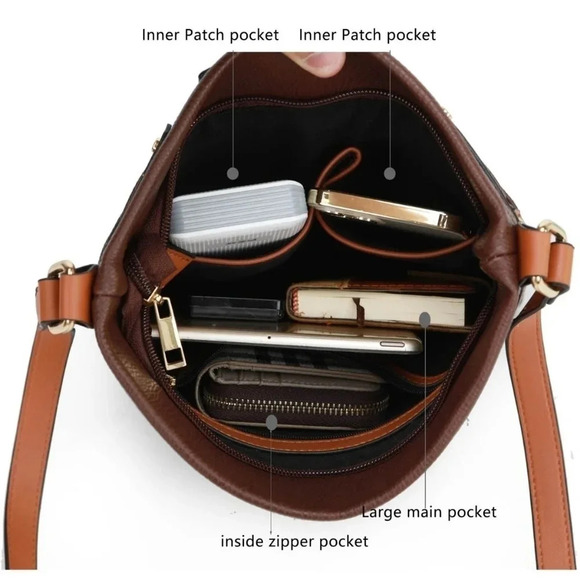 ποΈMKF Vegan Leather Pink & Brown Crossbody Bag πβ¨ Trendy & Functional - Picture 6 of 10